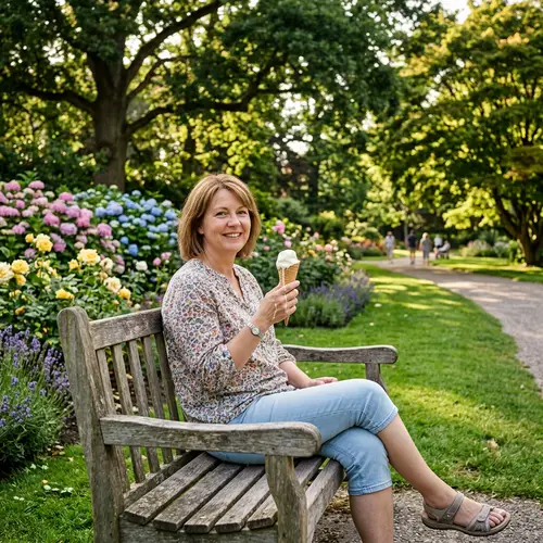 Middle-Aged Girl Enjoying Ice Cream in the Park
