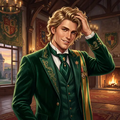 Stylish 22-Year-Old Caucasian Prince in Regal Green Suit