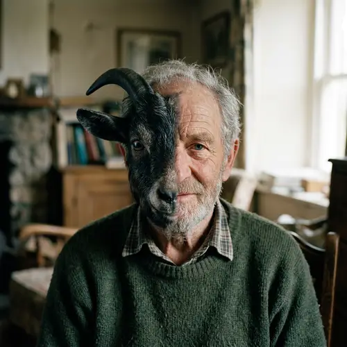Old Man with Black Goat Face Half Covering