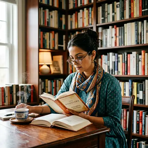 Portrait of a Smart Woman in a Study Room with Books