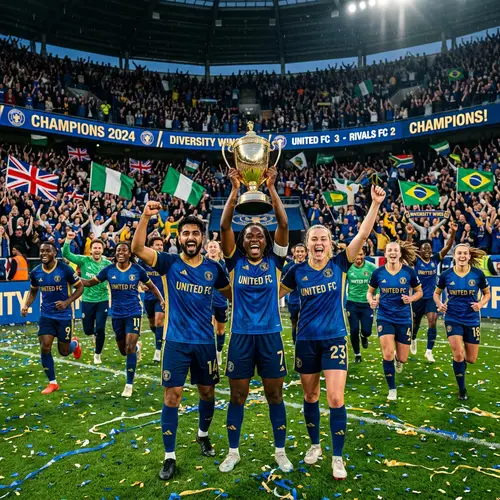 Diverse Football Team Celebrating Championship Victory