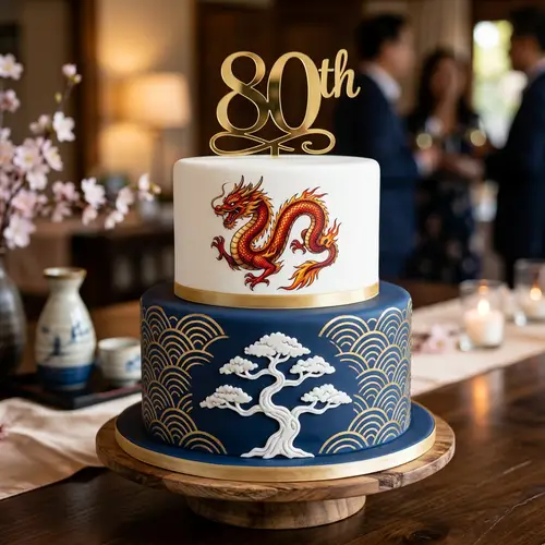 Elegant 80th Oriental Cake with Dragon Decoration