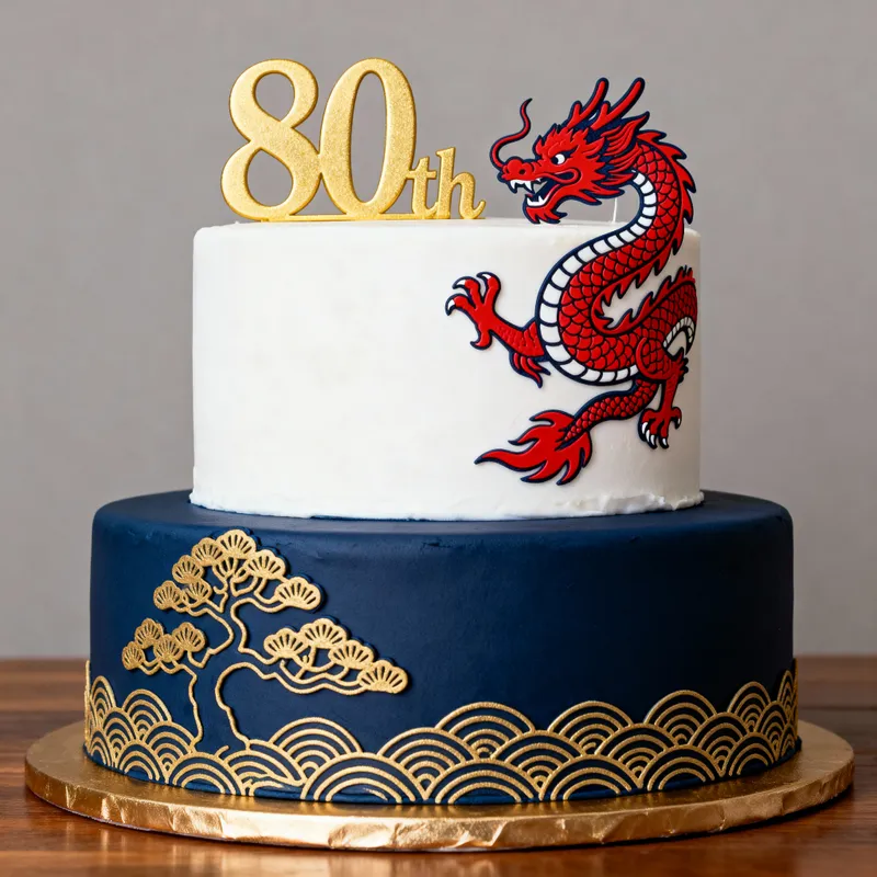Elegant 80th Oriental Cake with Dragon Decoration