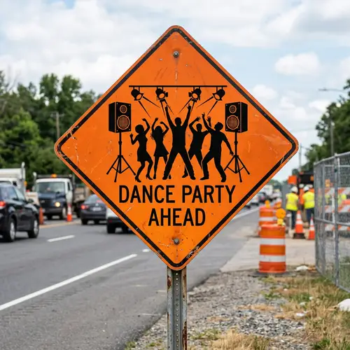Construction Sign with Dancing People Graphic