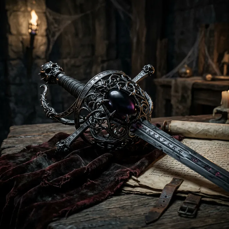 Cursed Rapier with Elegant Guard & Large Black Stone - Buy Now