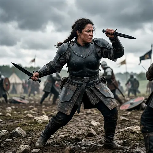 Curvy Plus Size Woman Warrior with Daggers