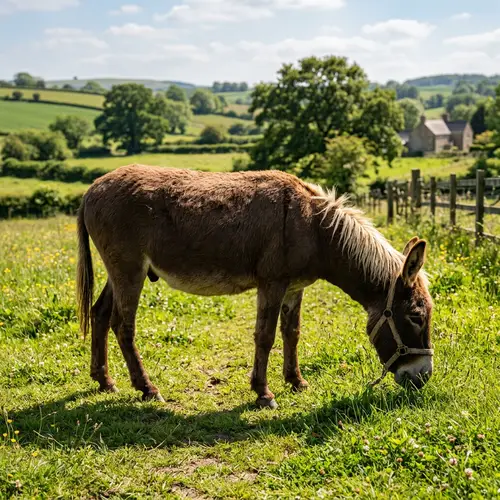 Beautiful Donkey in Green Pasture | Chocolate-Brown Coat