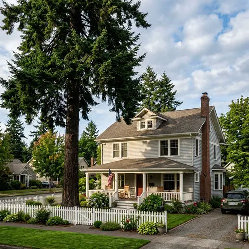 Classic American Design with Prominent Douglas Fir Tree