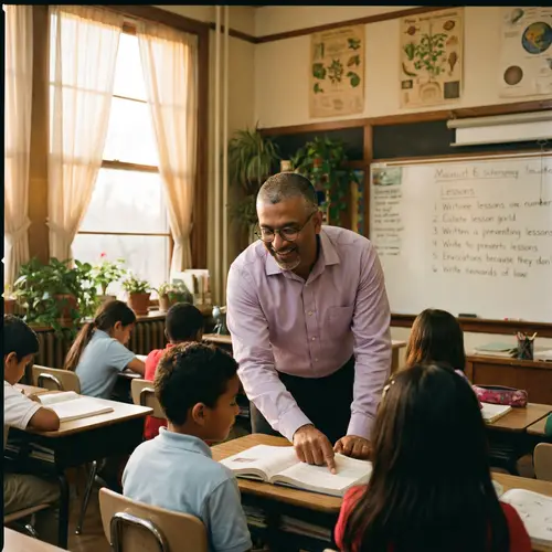 South Asian Man Teaching in Traditional Classroom