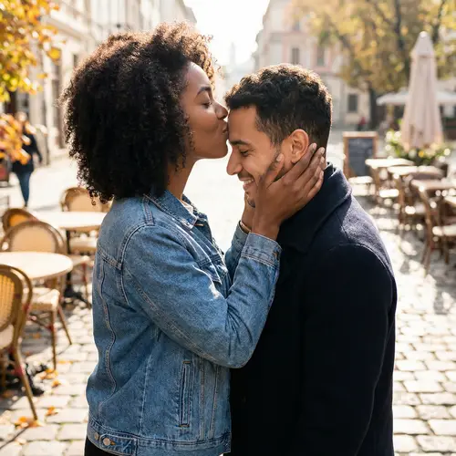 Beautiful Black Woman Sharing a Sweet Forehead Kiss
