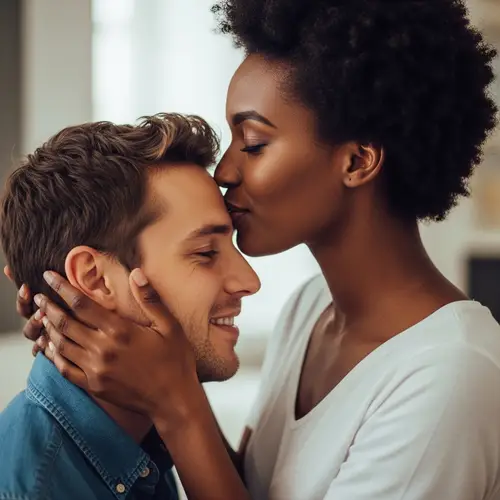 Beautiful Black Woman Sharing a Sweet Forehead Kiss