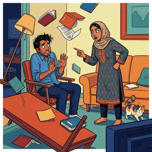 Chaos Unleashed: Husband Scolded by Wife in South Asian Middle-Eastern Fusion Scene