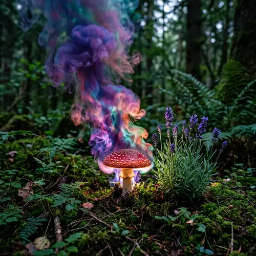 Colorful Smoke Mushroom and Herbal Plant - Nature's Beauty
