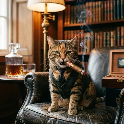 Cat with Cigar - Quirky and Cute Feline Smoker