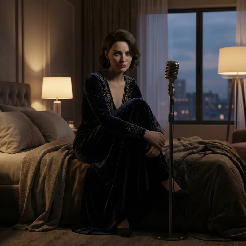 Enigmatic Female Vocalist in Night Dress | 2K 3D