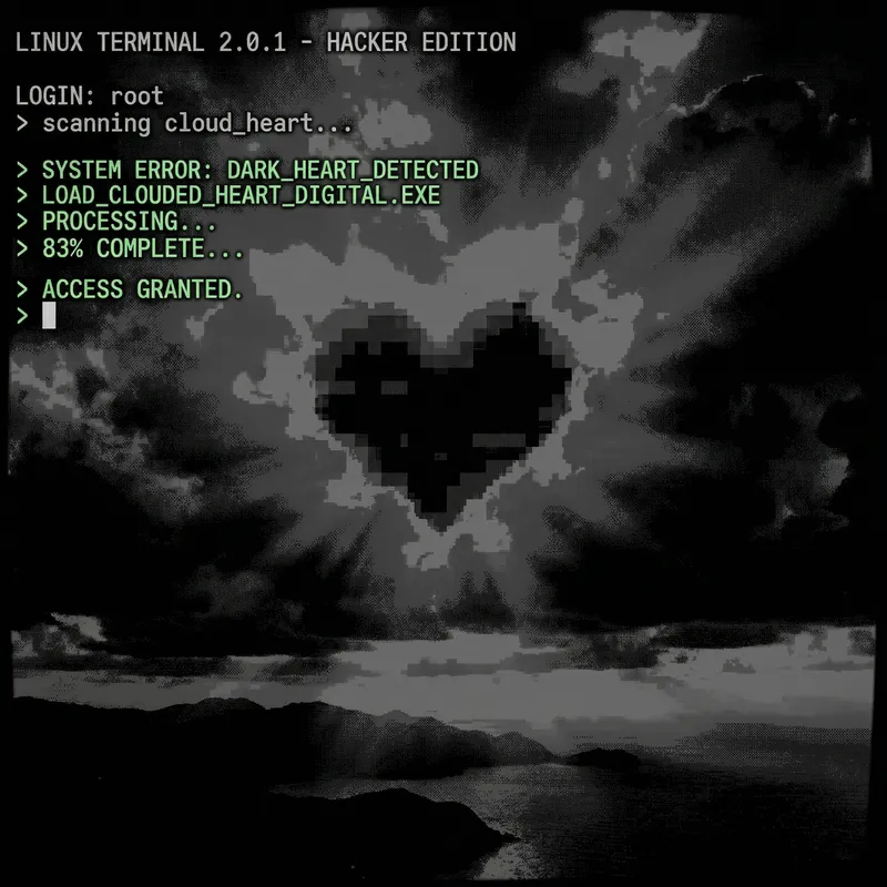 Vintage Linux Terminal with Clouded Heart Design