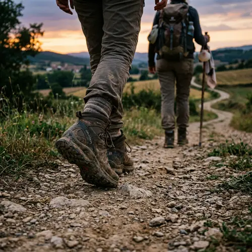 Pilgrim Walker at Dusk: Focus on Feet
