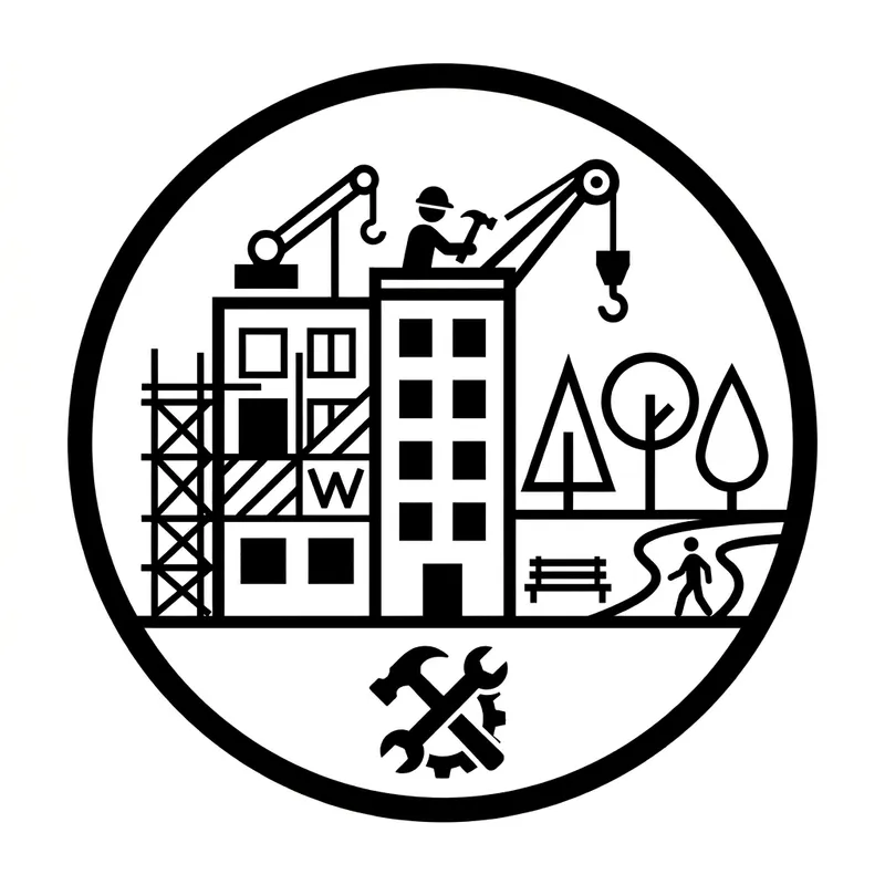 Black and White Icon: Simple Urban Rehabilitation Design