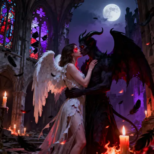 Gothic Romance: Angel and Demon in Moonlit Ruins