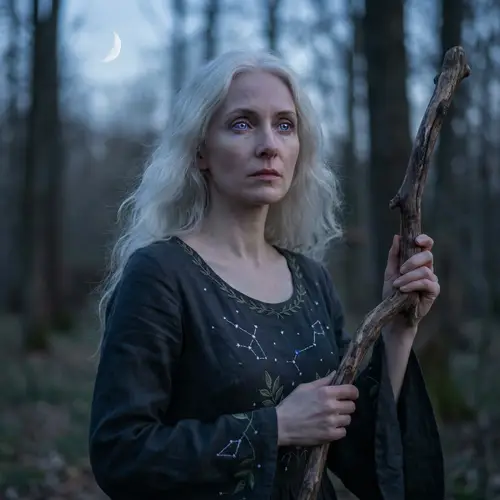 Scandinavian Woman with Cascading White Hair | Nature and Universe Connection