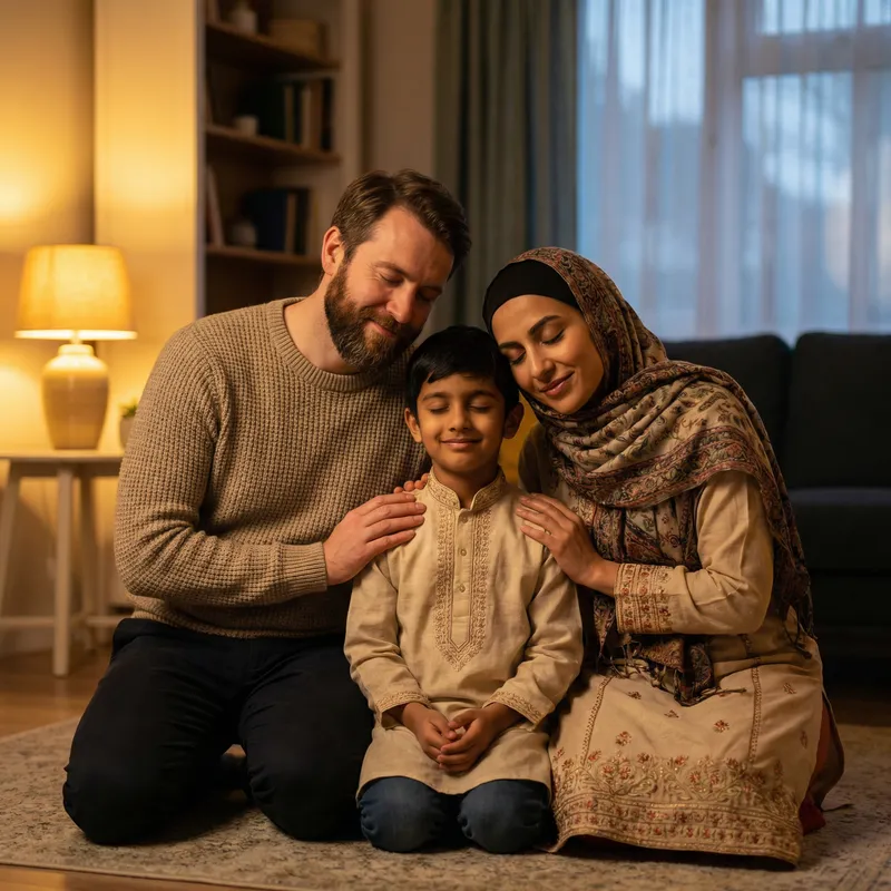 Heartwarming Family Prayer Moment in Soft Light