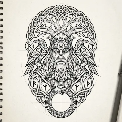 Scandinavian Mythology Tattoo Sketch Design Ideas