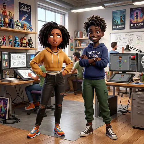 Modern 3D Animation Studio featuring Two Animated Characters