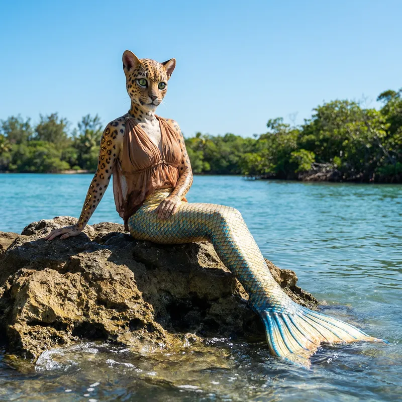 Neko Mermaid Leopard Creature - Enchantment of Fantasy