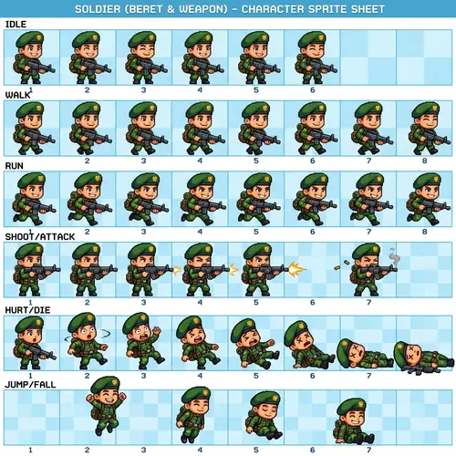 Funny Soldier Sprite Sheets with Smooth Animations