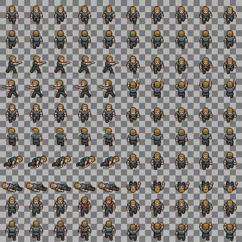 Pixel Art Design of Caucasian Male Warrior Character for Top-Down Game