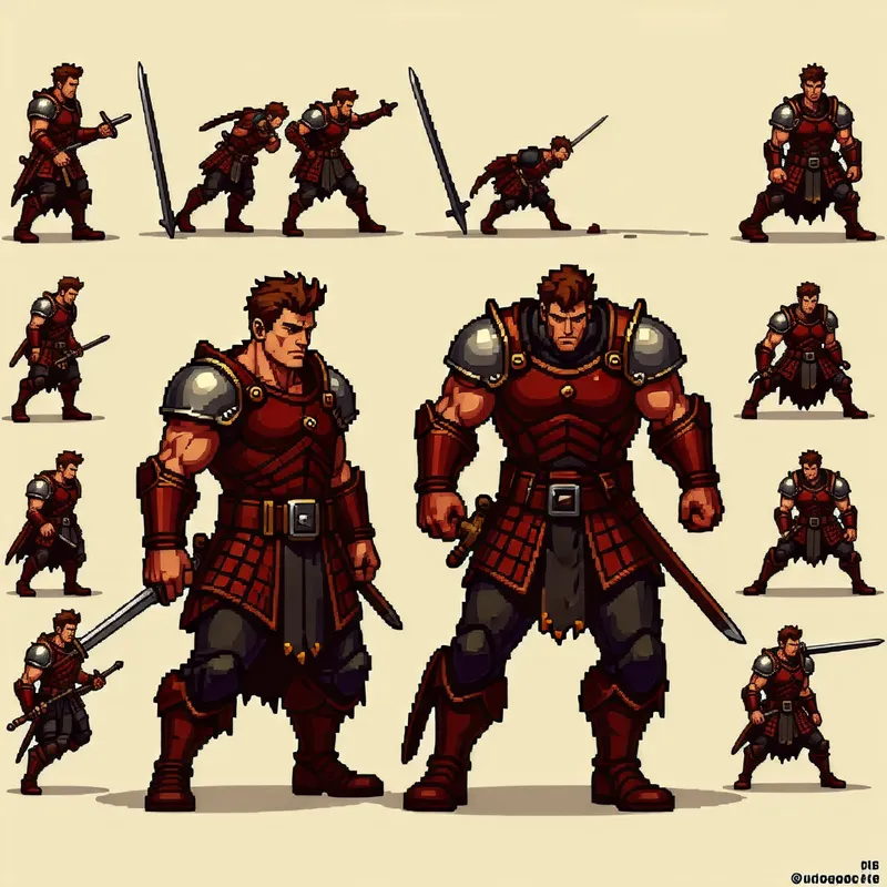 Pixel Art Design of Caucasian Male Warrior Character for Top-Down Game Pixel Art Design of Caucasian Male Warrior Character for Top-Down Game