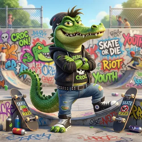 Playful Teenage Crocodile Cartoon - Youthful Rebellion