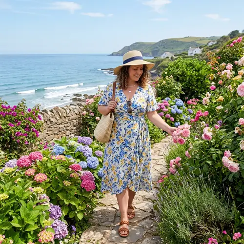 Curvy Woman in Summer Outfit | Seaside Garden View