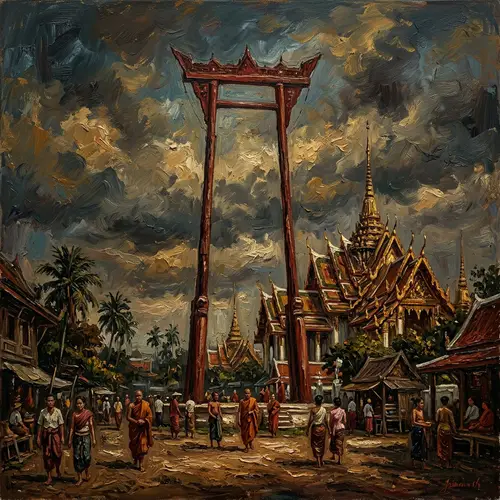 Oil Painting of The Giant Swing, Bangkok in Reign of King Rama 2