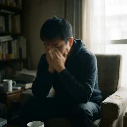 Portrait of Despair: Depiction of Mid-30s Asian Man in Mental Distress