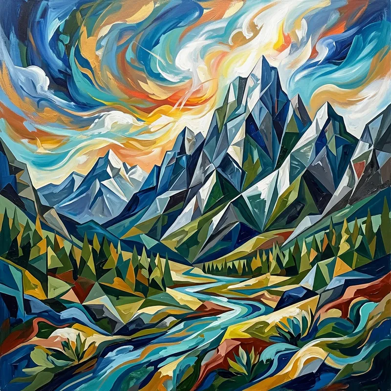 Mountain Landscape Abstract Art | Geometric Forms & Colors