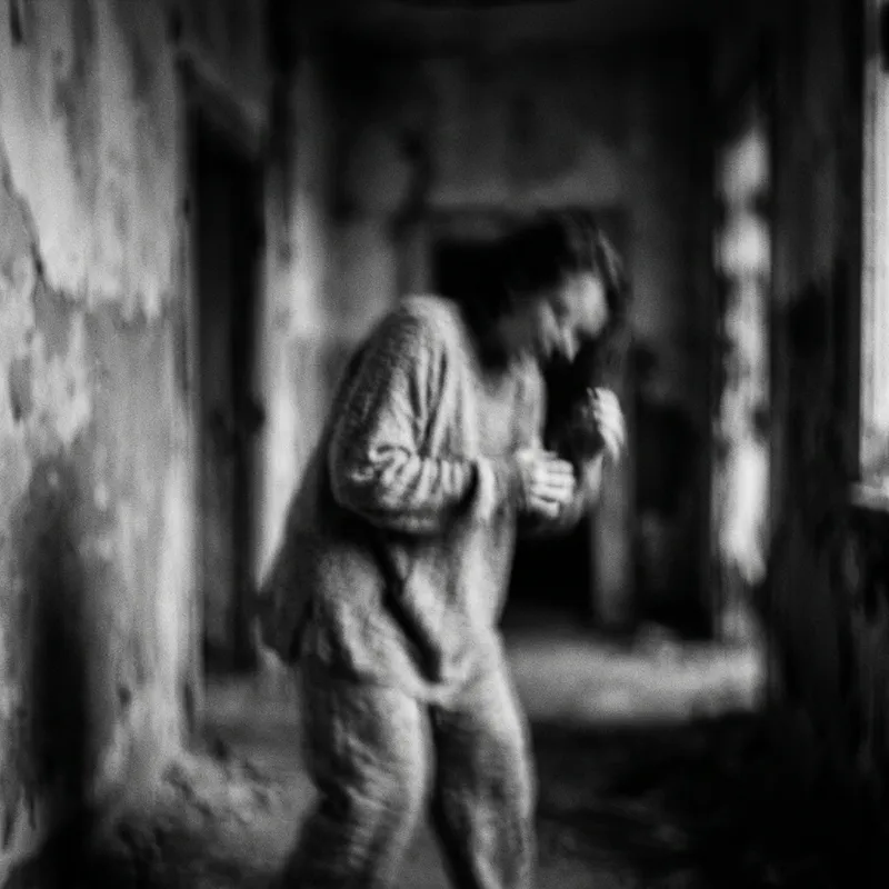 Ghost-Like Man in State of Anxiety: Black and White Emotion Blur