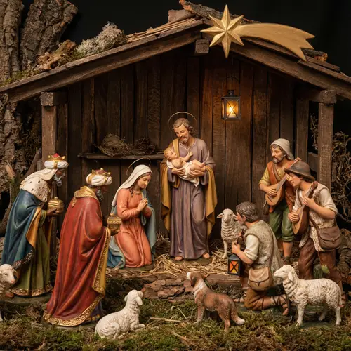 Nativity Scene with Joseph, Baby Jesus, and Wise Men