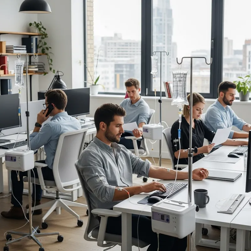 Colleagues Receiving IV Drips at Work