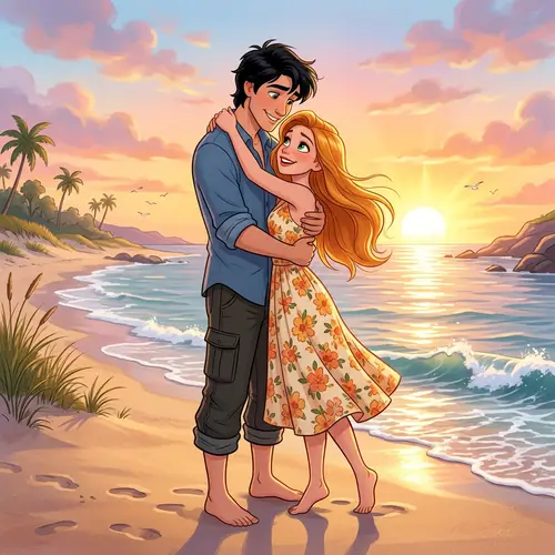 Disney-Inspired Beach Romance Artwork