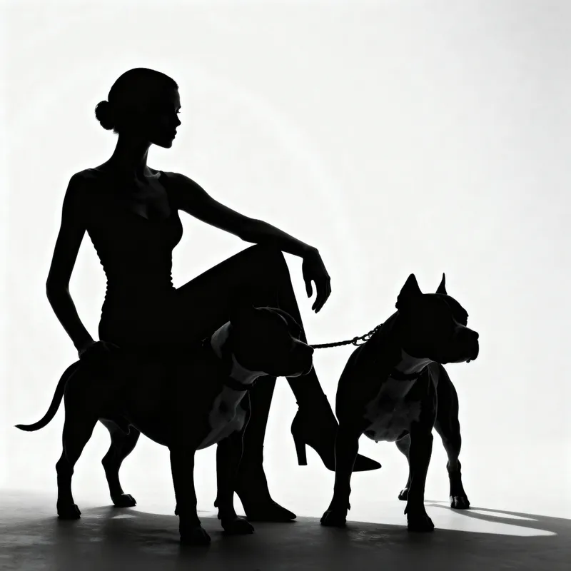 Dramatic Silhouette Art of Woman and Pitbulls