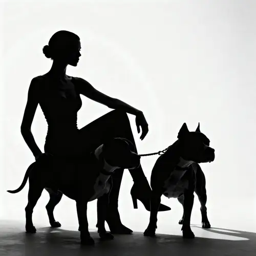 Dramatic Silhouette Art of Woman and Pitbulls