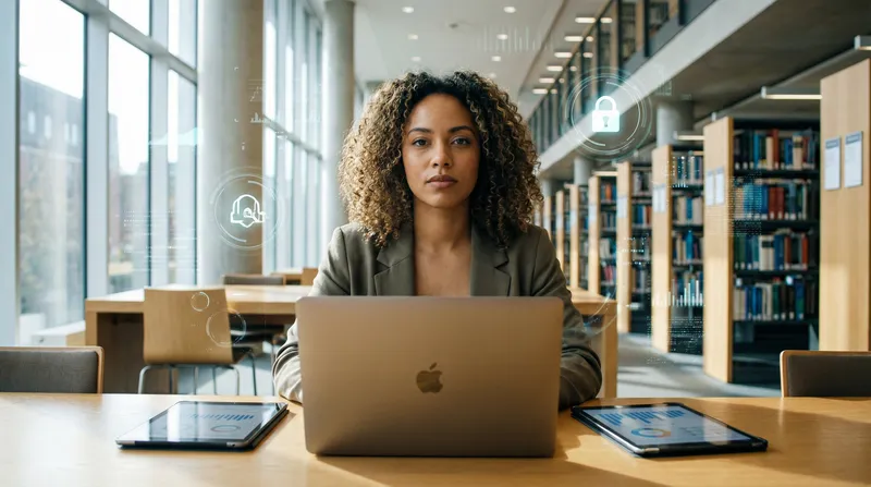 Confident Female Student in Modern Library