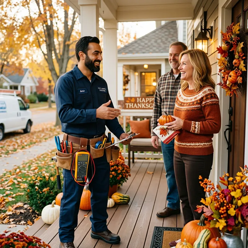 Friendly Electrician Welcoming Clients for Thanksgiving Friendly Electrician Welcoming Clients for Thanksgiving