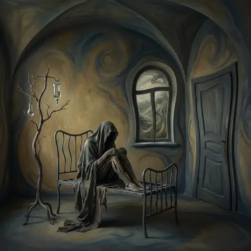 Solitary Patient in Surreal Hospital Environment