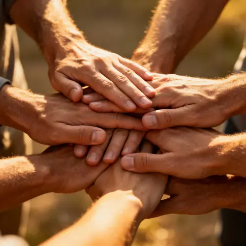 Teamwork and Unity: Joined Hands in Warm Lighting