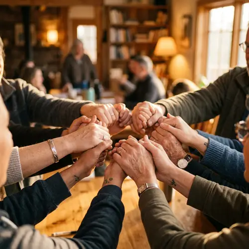 Teamwork and Unity: Joined Hands in Warm Lighting