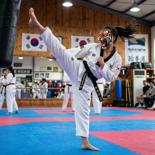 Taekwondo Kick with Tiger Face