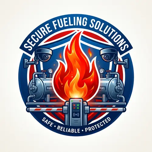 Realistic and Lively Logo in Blue and Red with Flame and Surveillance Theme