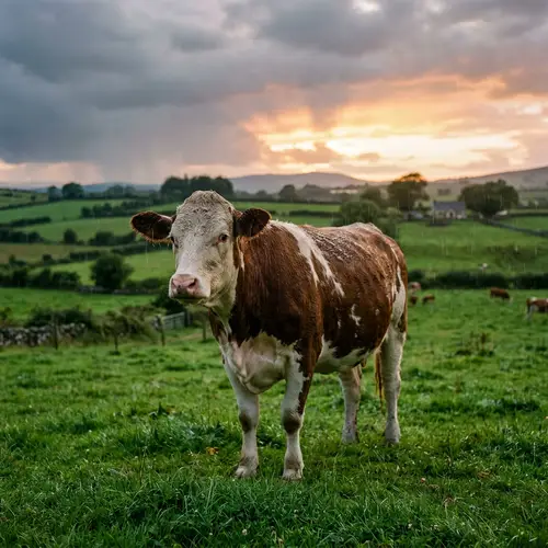 Tranquil Cow in Rain | Green Pastures Scene